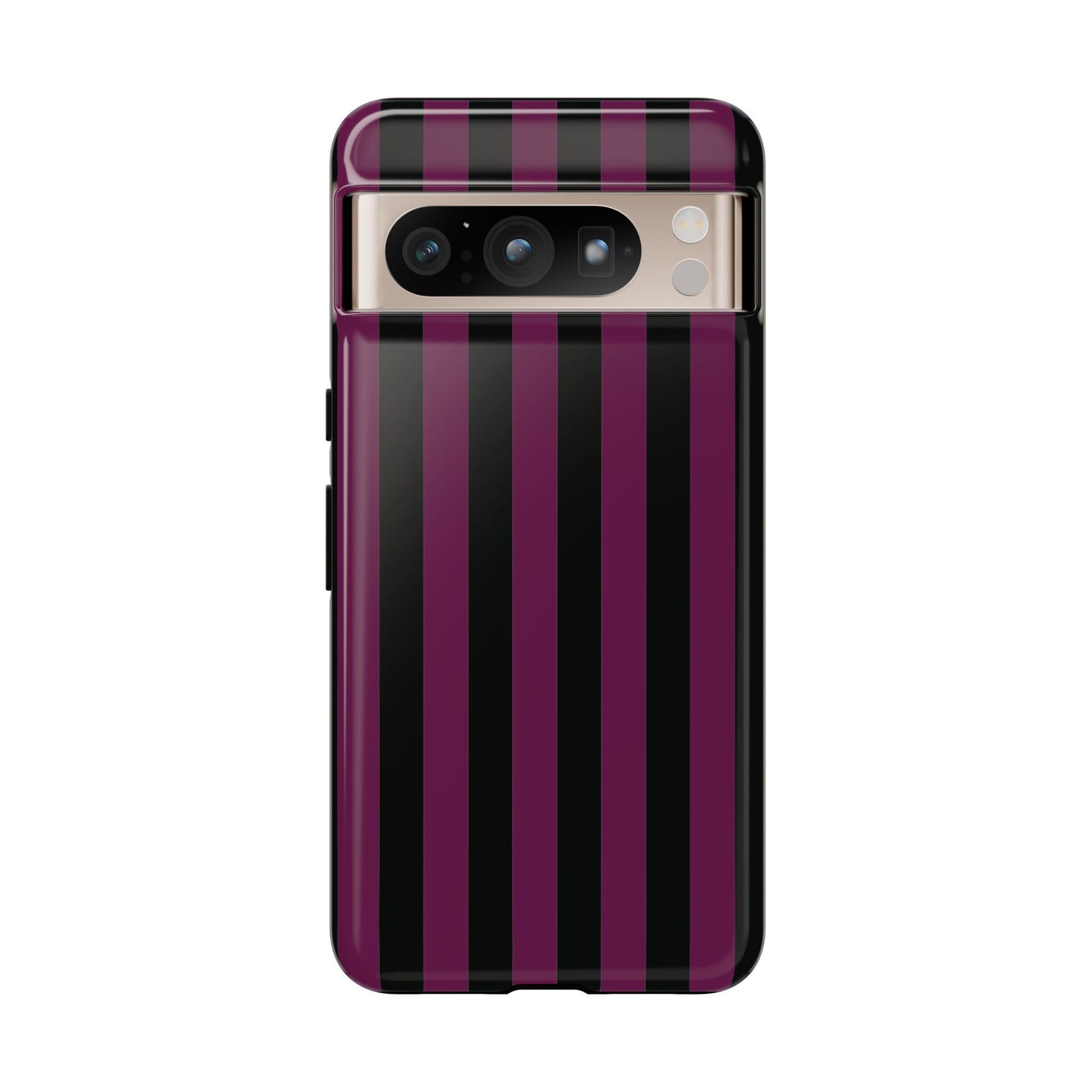 Google Pixel 8 Pro / Glossy Phone Case - Trendy Plum & Black Stripe Pattern Phone Case
