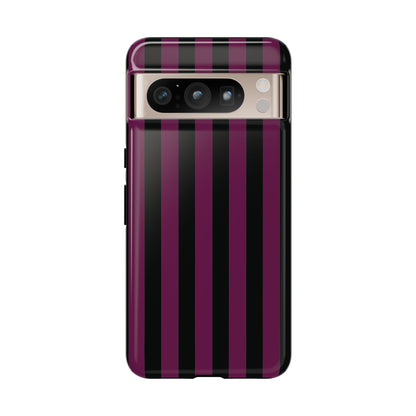 Google Pixel 8 Pro / Glossy Phone Case - Trendy Plum & Black Stripe Pattern Phone Case