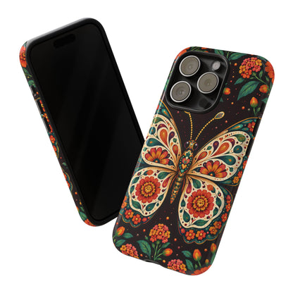 Vibrant Terracotta and Teal Calavera Butterfly Phone Case - Multicolor Phone Case