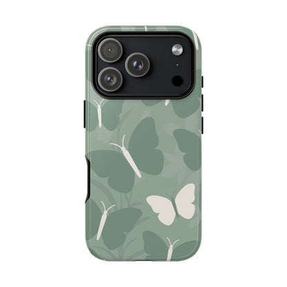 iPhone 17 Pro / Glossy Phone Case - Minimalist Mint Green Butterfly Pattern Phone Case