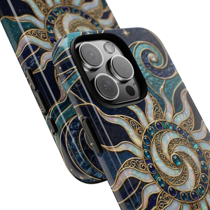 Elegant Teal & Gold Cosmic Sunburst Phone Case