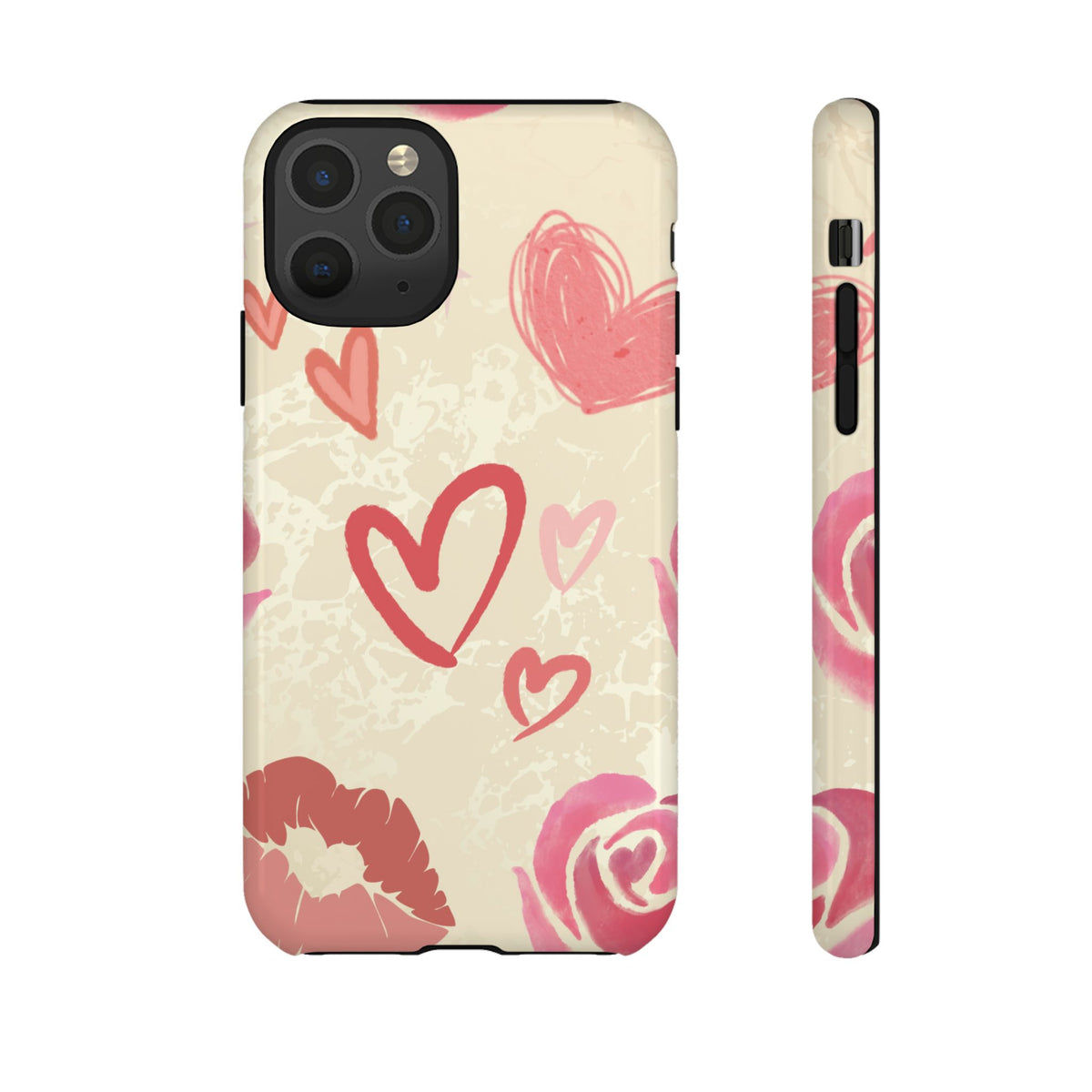 Cute Pink Heart & Rose Pattern Phone Case - Pink Phone Case - iPhone 11 Pro / Glossy