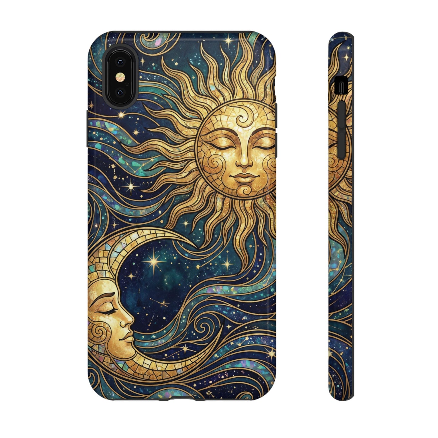 Elegant Teal & Gold Sun and Moon Phone Case