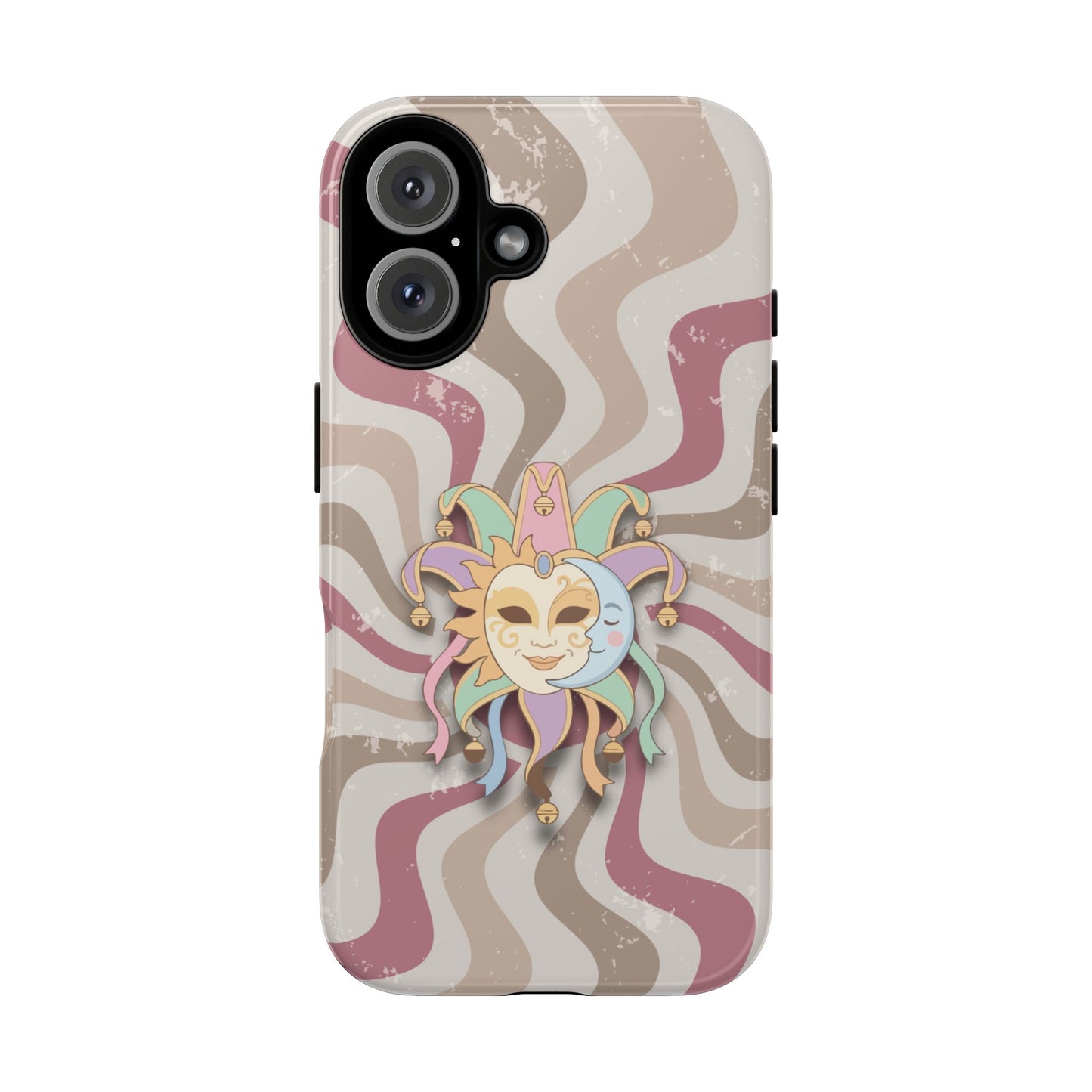 Sun & Moon Jester Mask – Pink Retro Wave Phone Case - Pink Phone Case - iPhone 16 / Glossy