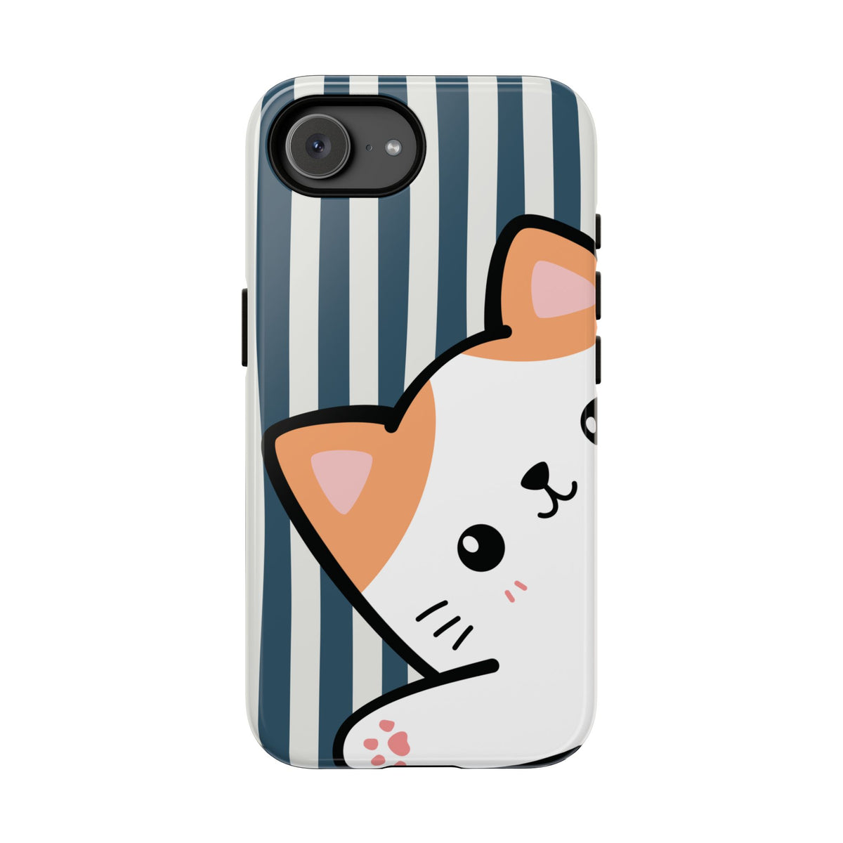 Playful Peakaboo Cat with Blue Stripe Pattern Phone Case - Blue Phone Case - iPhone 17e / Glossy