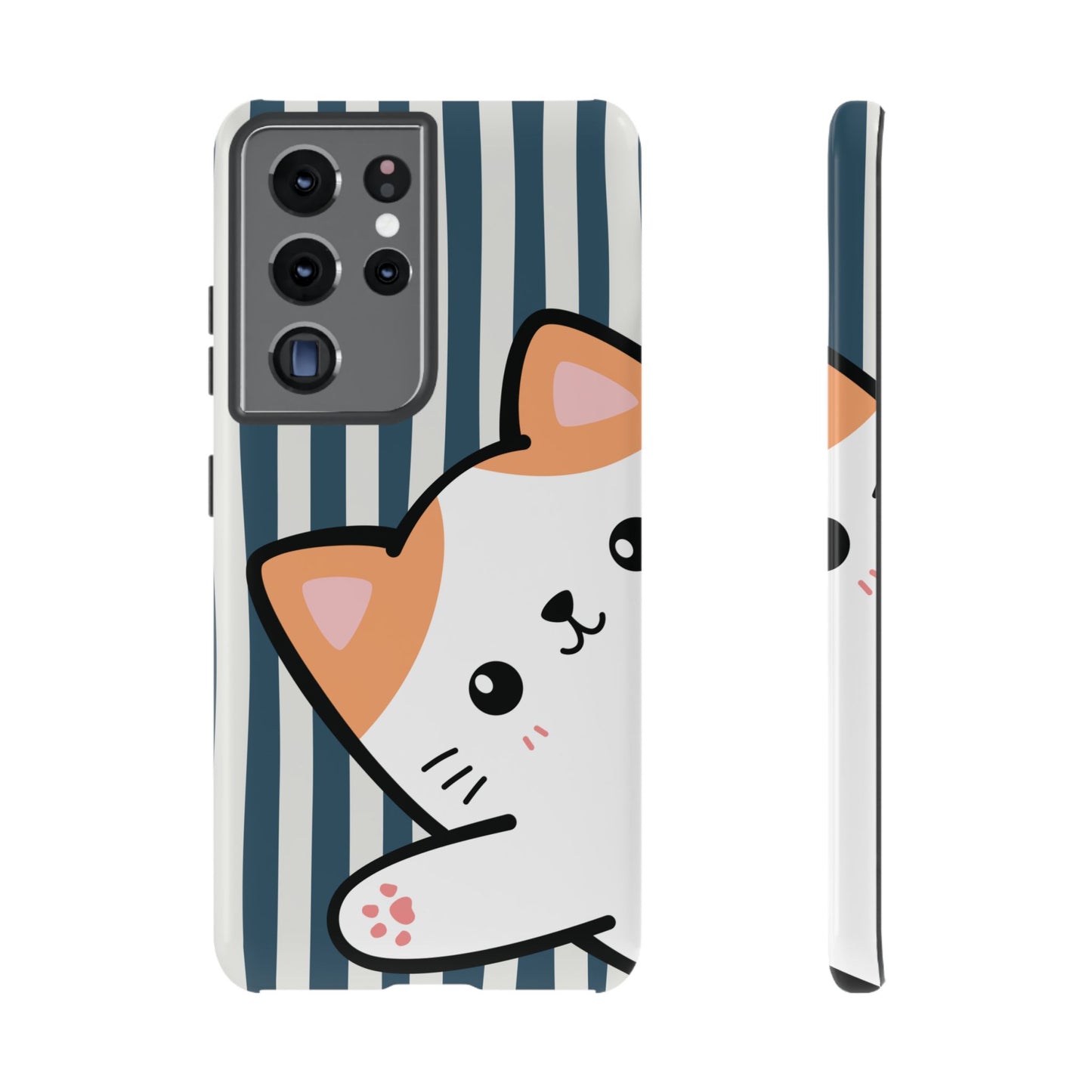Playful Peakaboo Cat with Blue Stripe Pattern Phone Case - Blue Phone Case - Samsung Galaxy S21 Ultra / Glossy