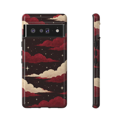 Illustrated Crimson Red Clouds & Stars Phone Case
