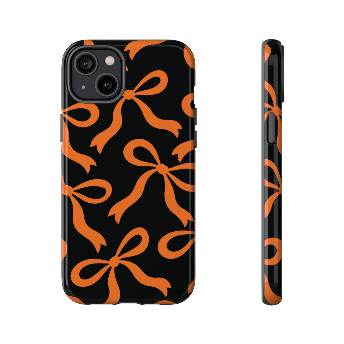 Bold Black and Burnt Orange Bow Pattern Phone Case - Black Phone Case - iPhone 14 Plus / Glossy