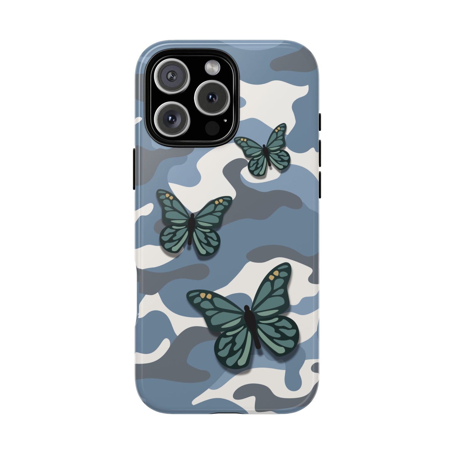 iPhone 16 Pro Max / Glossy Phone Case - Light Blue Butterfly Camo Phone Case