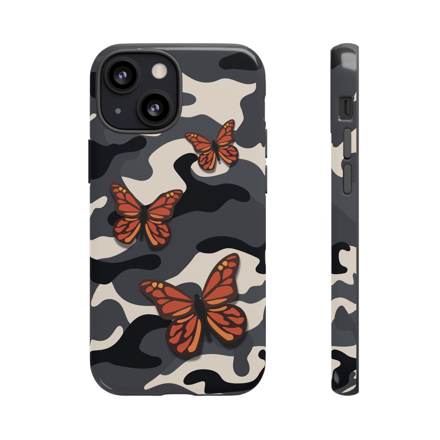 iPhone 13 Mini / Glossy Phone Case - Black & Orange Butterfly Camo Phone Case