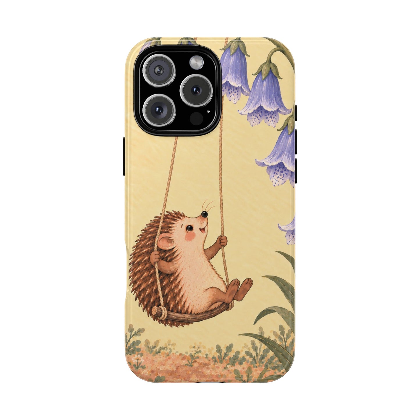 Whimsical Buttercream Hedgehog and Bluebell Phone Case - Yellow Phone Case - iPhone 16 Pro Max / Glossy