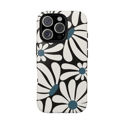 Retro Black Daisy Pattern Phone Case - Black Phone Case - iPhone 16 Pro / Glossy