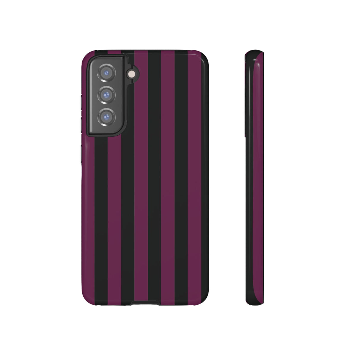 Trendy Plum & Black Stripe Pattern Phone Case - Purple Phone Case - Samsung Galaxy S21 FE / Glossy