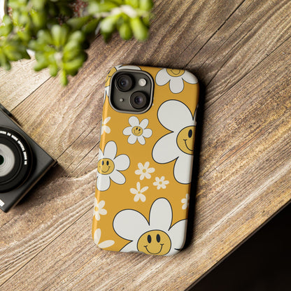 Fun Retro Daisy Pattern with Yellow Background Phone Case - Yellow Phone Case