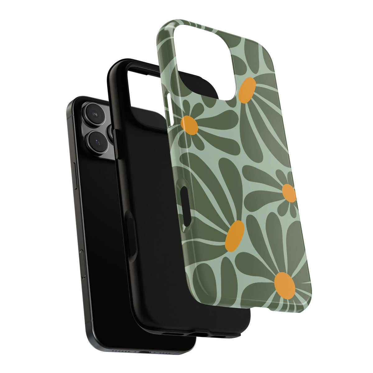 Retro Green Daisy Pattern Phone Case - Green Phone Case