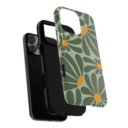 Retro Green Daisy Pattern Phone Case - Green Phone Case