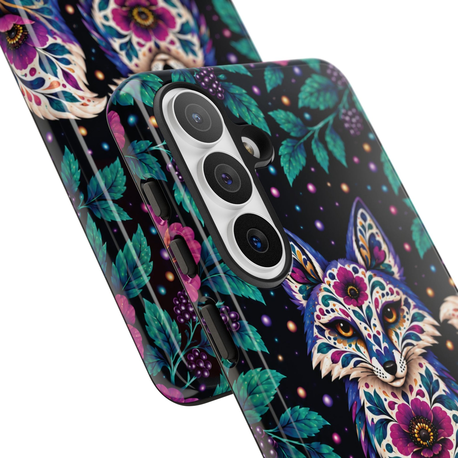 Vibrant Purple and Teal Calavera Fox Phone Case - Multicolor Phone Case