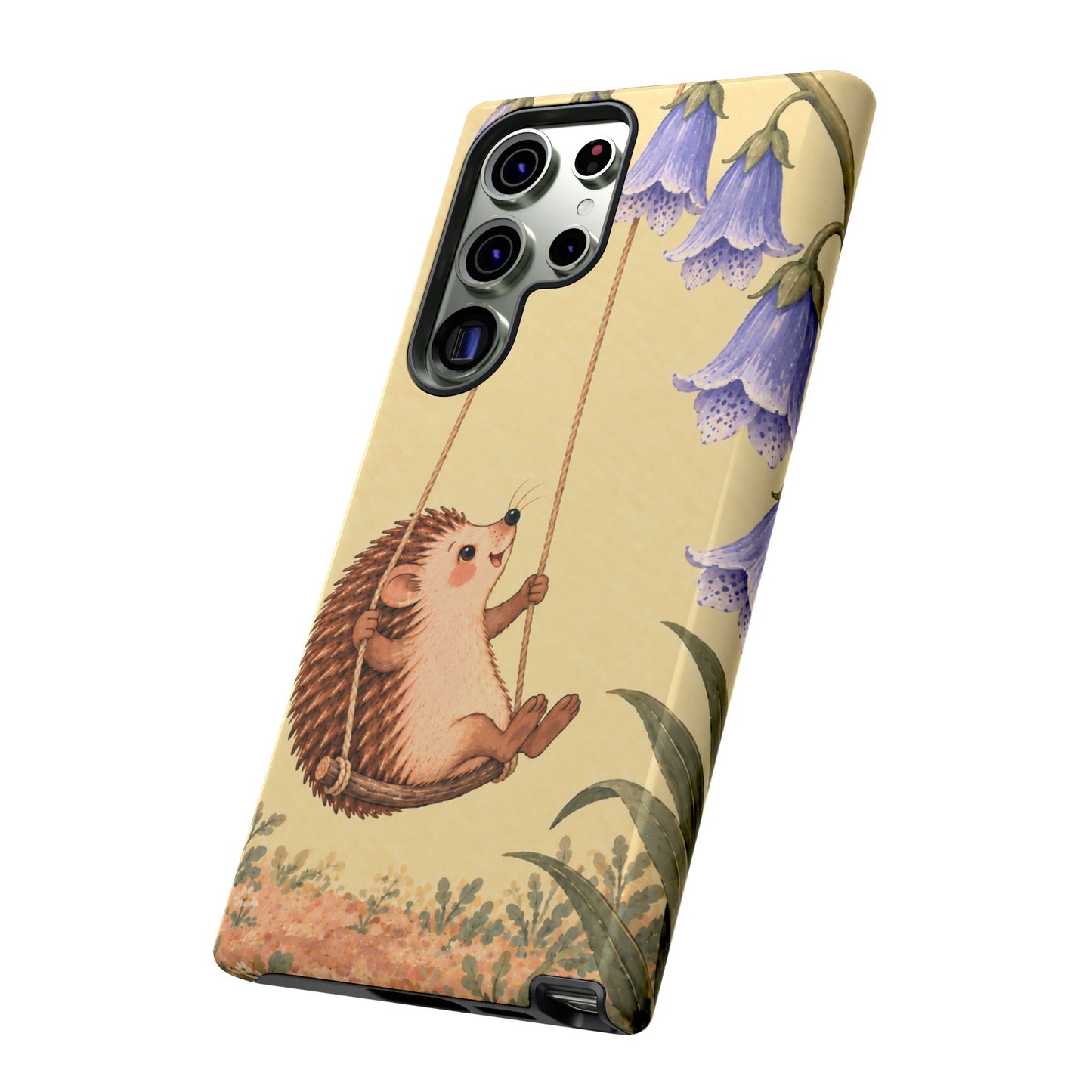 Whimsical Buttercream Hedgehog and Bluebell Phone Case - Yellow Phone Case