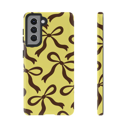 Bold Butter Yellow and Chocolate Brown Bow Pattern Phone Case - Yellow Phone Case - Samsung Galaxy S21 / Glossy