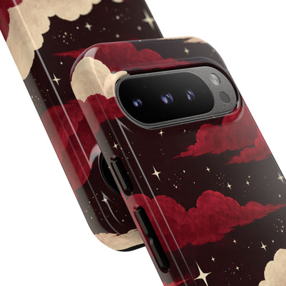 Illustrated Crimson Red Clouds & Stars Phone Case