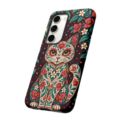Vibrant Terracotta and Teal Calavera Cat Phone Case - Multicolor Phone Case