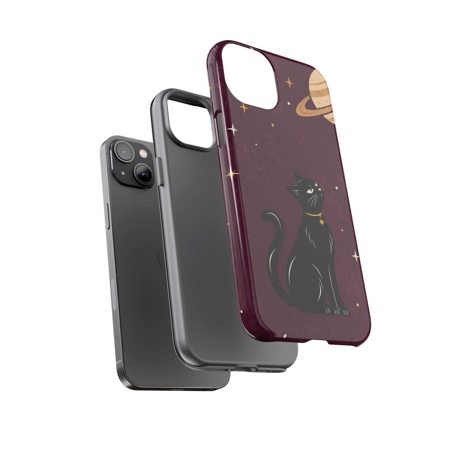 Whimsical Plum Celestial Black Cat Phone Case