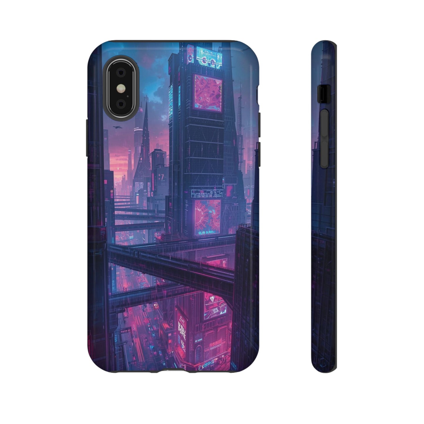 Neon Cyberpunk Megacity Sci-fi Phone Case - Blue Phone Case - iPhone X / Glossy