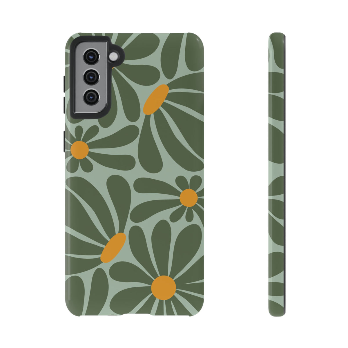 Retro Green Daisy Pattern Phone Case - Green Phone Case - Samsung Galaxy S21 Plus / Glossy