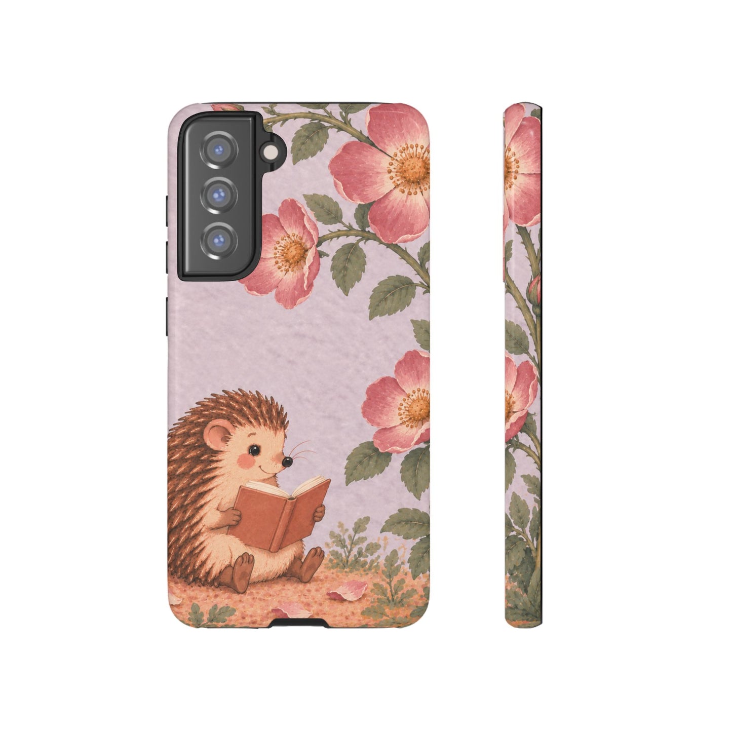 Whimsical Lilac Hedgehog and Wild Rose Phone Case - Purple Phone Case - Samsung Galaxy S21 FE / Glossy