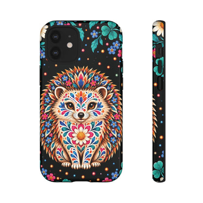 Vibrant Orange and Turquoise Calavera Hedgehog Phone Case - Multicolor Phone Case - iPhone 12 Mini / Glossy