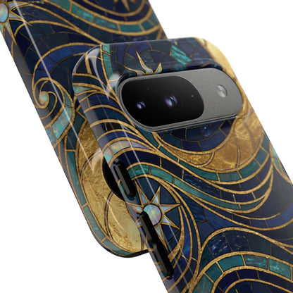 Elegant Navy & Gold Crescent Moon Mosaic Phone Case