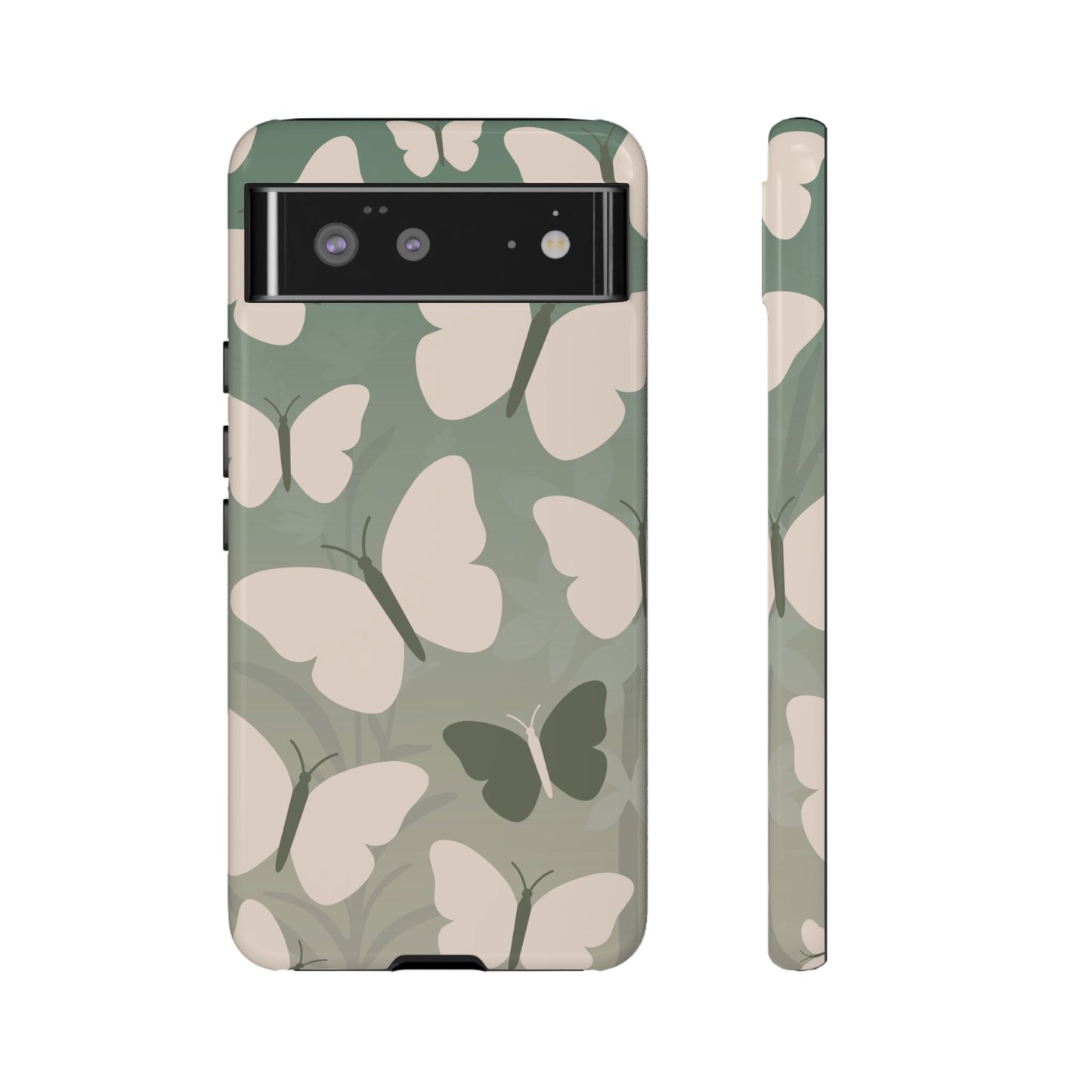 Google Pixel 6 / Glossy Phone Case - Minimalist Light Green Butterfly Pattern Phone Case