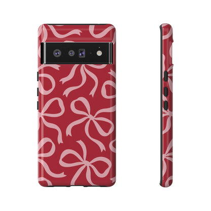 Bold Raspberry Red and Blush Pink Bow Pattern Phone Case