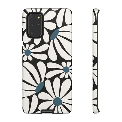Retro Black Daisy Pattern Phone Case - Black Phone Case - Samsung Galaxy S20+ / Glossy