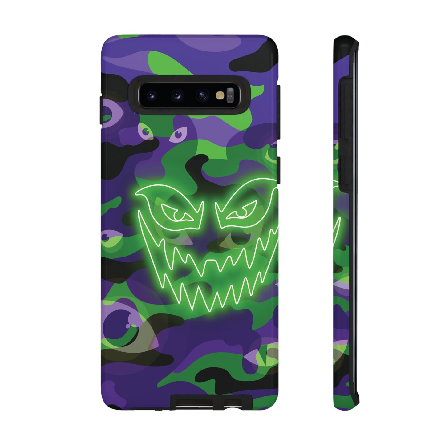 Samsung Galaxy S10 / Glossy Phone Case - Green & Purple Neon Face Camo Phone Case