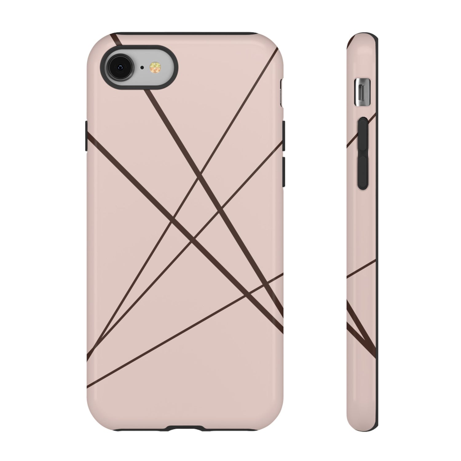 Abstract Pink with Brown Lines Phone Case - Pink Phone Case - iPhone 8 / Glossy