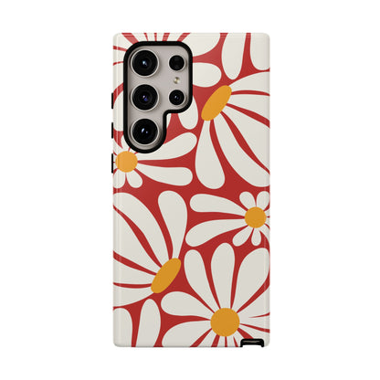 Retro Red Daisy Pattern Phone Case - Red Phone Case - Samsung Galaxy S24 Ultra / Glossy