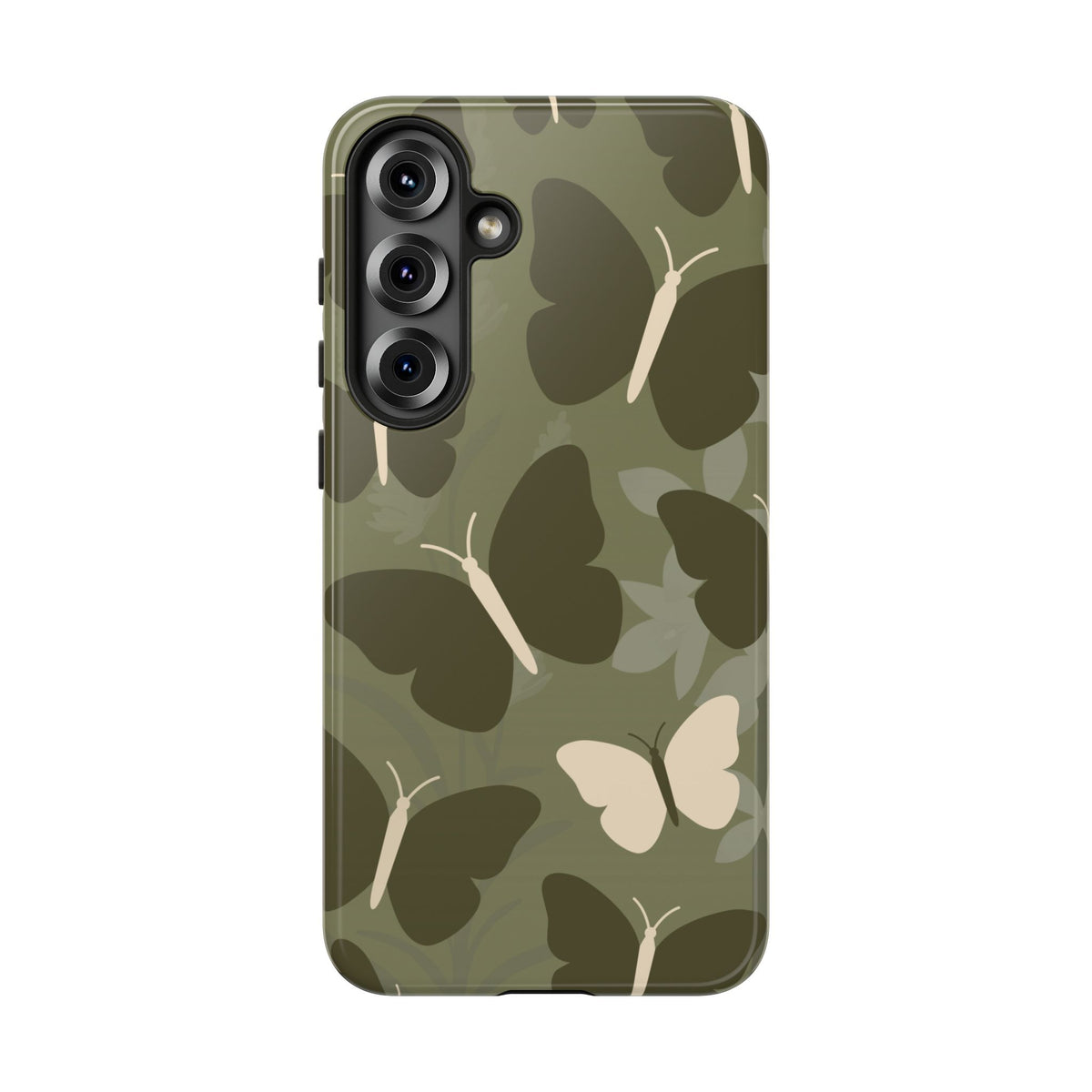 Minimalist Olive Green Butterfly Pattern Phone Case - Green Phone Case - Samsung Galaxy S25 Plus / Glossy