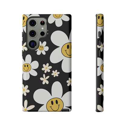 Fun Retro Daisy Pattern with Dark Grey Background Phone Case - Grey Phone Case - Samsung Galaxy S23 Ultra / Glossy