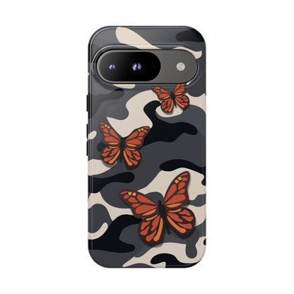 Google Pixel 9 / Glossy Phone Case - Black & Orange Butterfly Camo Phone Case