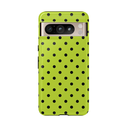 Trendy Neon Lime Green & Black Dot Pattern Phone Case