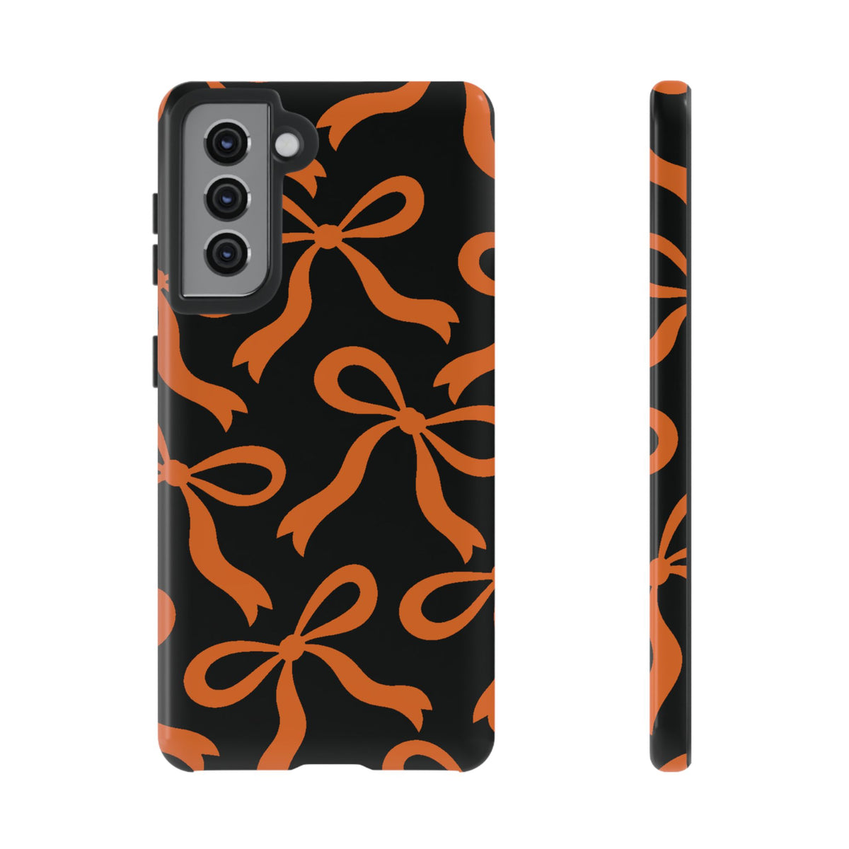 Bold Black and Burnt Orange Bow Pattern Phone Case - Black Phone Case - Samsung Galaxy S21 / Glossy