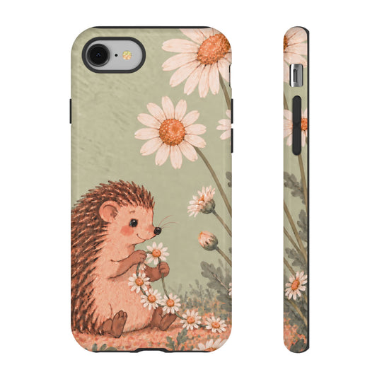 Whimsical Sage Green Hedgehog and Daisy Chain Phone Case - Green Phone Case - iPhone 8 / Glossy