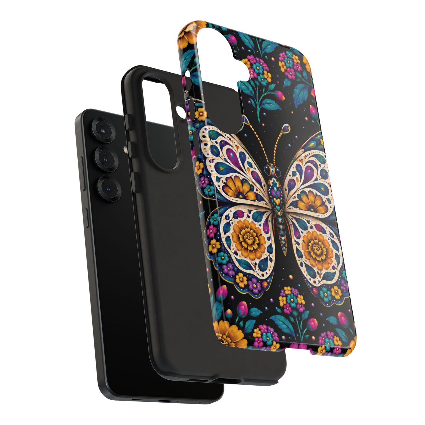 Vibrant Purple and Teal Calavera Butterfly Phone Case - Multicolor Phone Case