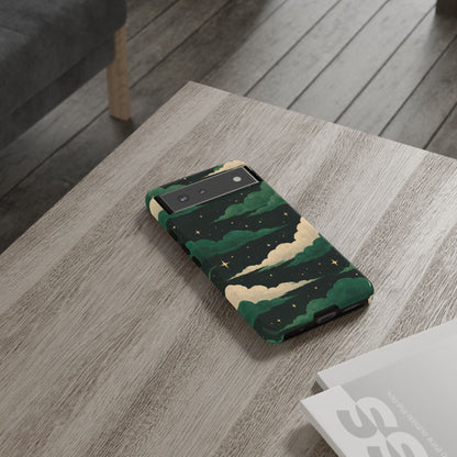 Illustrated Emerald Green Clouds & Stars Phone Case