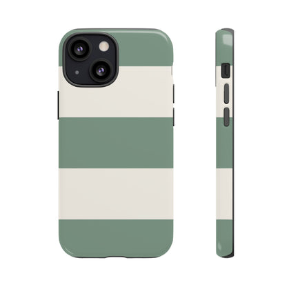 iPhone 13 Mini / Glossy Phone Case - Green & White Horizontal Stripe Pattern Phone Case