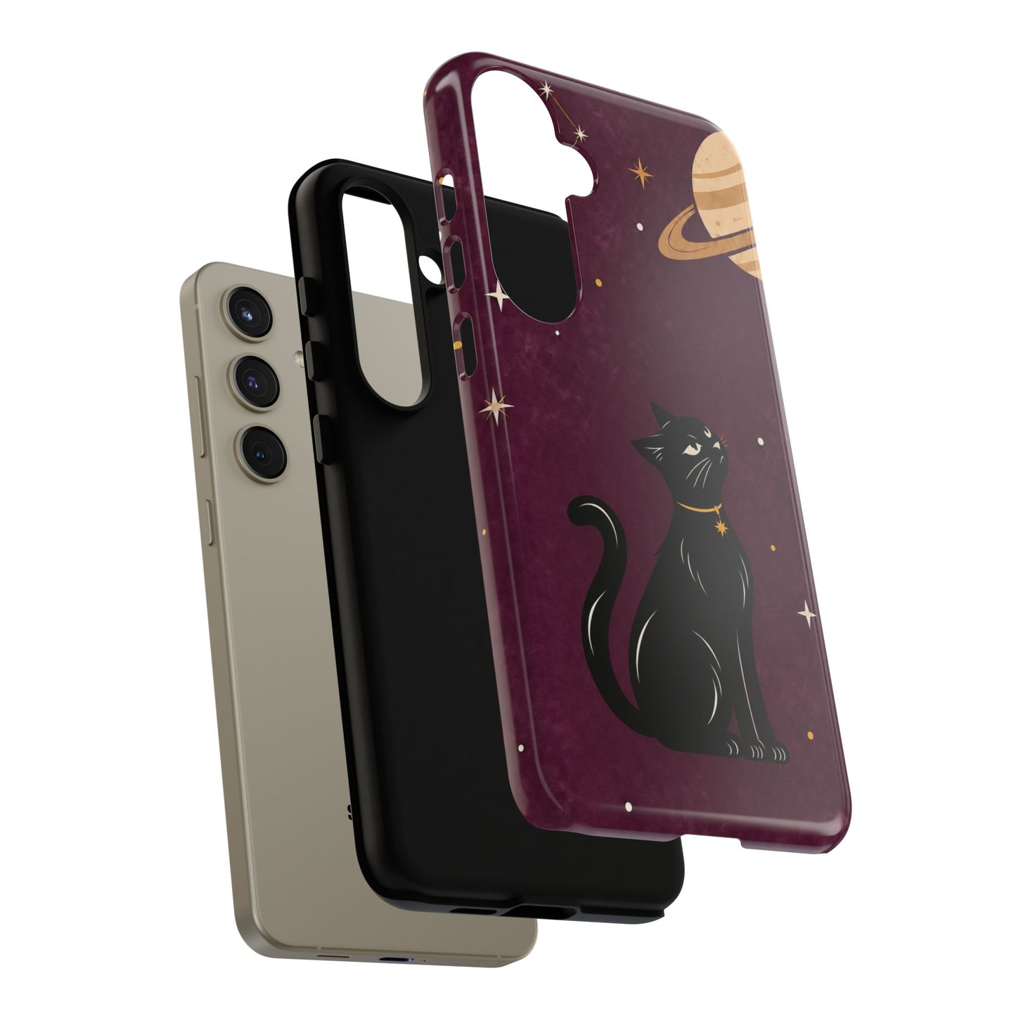 Whimsical Plum Celestial Black Cat Phone Case