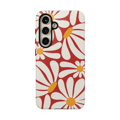 Retro Red Daisy Pattern Phone Case - Red Phone Case - Samsung Galaxy S24 / Glossy