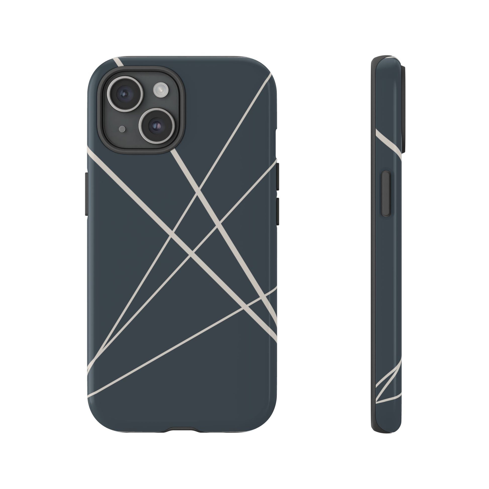 Abstract Blue with Beige Lines Phone Case - Blue Phone Case - iPhone 15 / Glossy