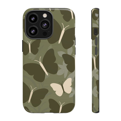 iPhone 13 Pro / Glossy Phone Case - Minimalist Olive Green Butterfly Pattern Phone Case